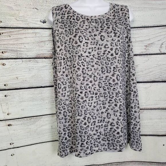 Chico’s Zenergy Women’s Leopard Print Sleeveless Top Size 3 (16/18) Gray Black - Picture 3 of 7